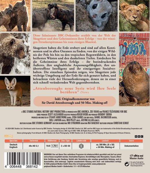 Produktbild: S&auml;ugetiere - Faszinierende Einblicke von und mit Sir David Attenborough [2 BRs]