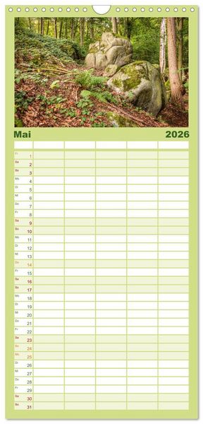 Produktbild: Familienplaner 2026 - Der Odenwald und das Felsenmeer mit 5 Spalten (Wandkalender, 21 x 45 cm) CALVENDO