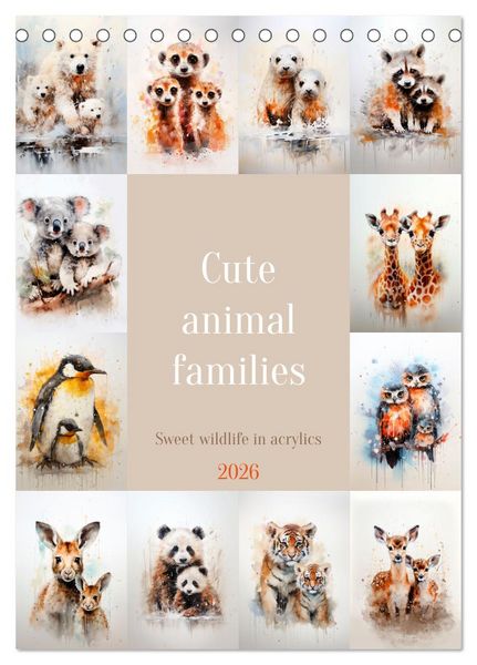Cute animal families (Desk Calendar 2026 DIN A5 portrait), CALVENDO 12 Month DeskCalendar