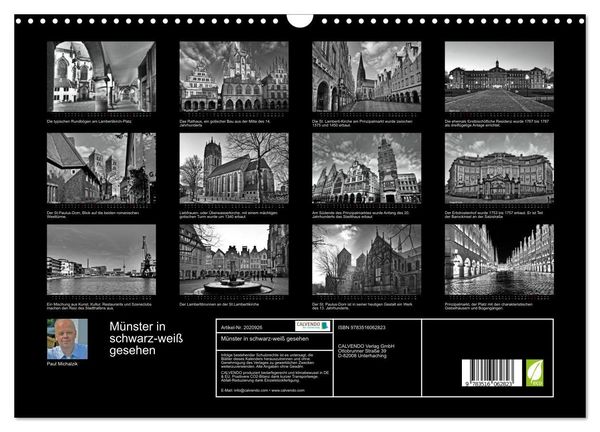 Produktbild: M&uuml;nster in schwarz-wei&szlig; gesehen (Wandkalender 2026 DIN A3 quer), CALVENDO Monatskalender