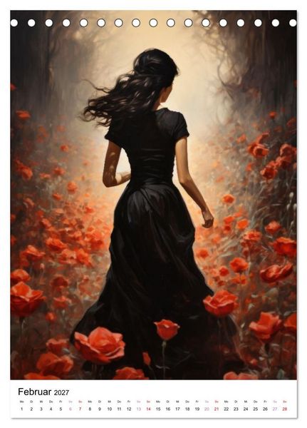 Produktbild: Zwischen Bl&uuml;ten und Tr&auml;umen - 12 kunstvolle Frauenportraits (Tischkalender 2027 DIN A5 hoch), CALVENDO Monatskalender
