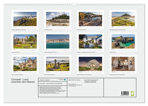 Produktbild: Cornwall - Land zwischen den Meeren (Wandkalender 2026 DIN A2 quer), CALVENDO Monatskalender