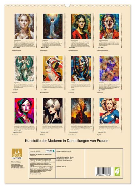 Produktbild: Kunststile der Moderne in Darstellungen von Frauen (hochwertiger Premium Wandkalender 2027 DIN A2 hoch), Kunstdruck in Hochglanz