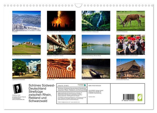 Produktbild: Sch&ouml;nes S&uuml;dwest-Deutschland Streifz&uuml;ge zwischen Rhein, Rebland und Schwarzwald (Wandkalender 2026 DIN A3 quer), CALVENDO Monatskalender