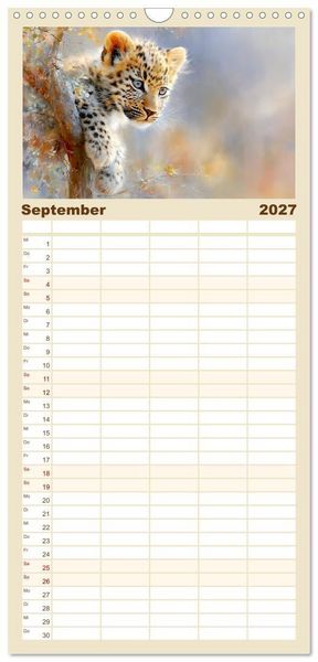 Produktbild: Familienplaner 2027 - Leopardenkinder. Afrikas Katzenbabys im Licht der Natur mit 5 Spalten (Wandkalender, 21 x 45 cm) CALVENDO
