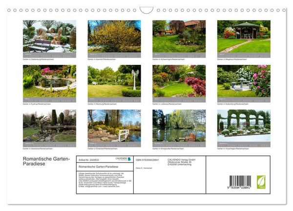 Produktbild: Romantische Garten-Paradiese (Wandkalender 2027 DIN A3 quer), CALVENDO Monatskalender