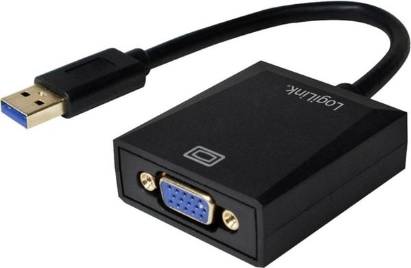 LogiLink UA0231 USB / VGA Adapter [1x USB 3.2 Gen 1 Stecker A (USB 3.0) - 1x VGA-Buchse] Schwarz 10.00 cm