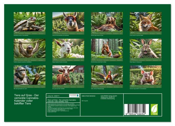 Produktbild: Tiere auf Gras - Der verr&uuml;ckte Cannabis-Kalender voller bekiffter Tiere (Wandkalender 2026 DIN A4 quer), CALVENDO Monatskalender