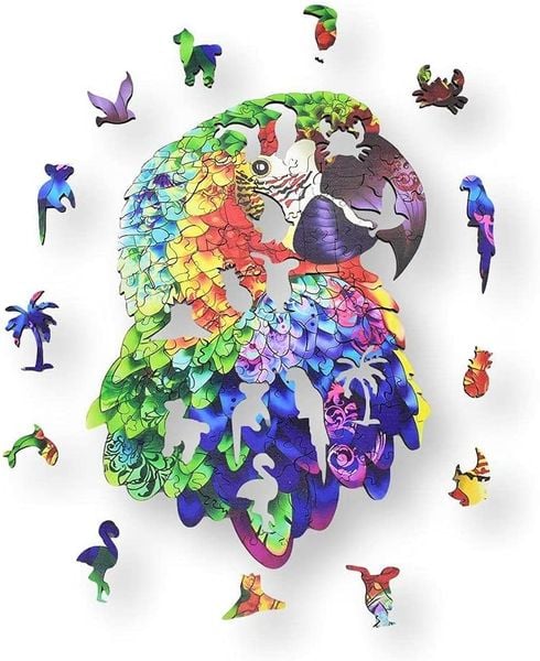 Produktbild: Aniwood J2314M - Animal Wood Puzzle, Blackbox Parrot M, Papagei, Holz-Puzzle, 121 Teile