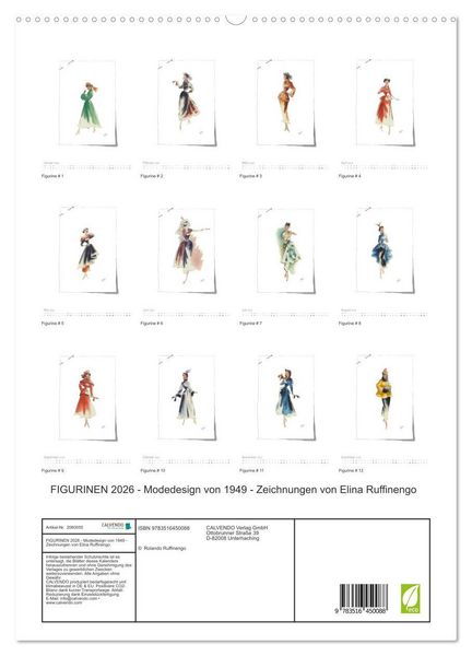 Produktbild: FIGURINEN 2026 - Modedesign von 1949 - Zeichnungen von Elina Ruffinengo (hochwertiger Premium Wandkalender 2026 DIN A2 hoch), Kunstdruck in Hochglanz