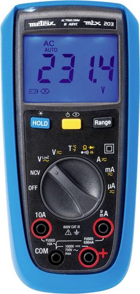 Produktbild: Metrix MTX 203 Hand-Multimeter digital Spritzwassergesch&uuml;tzt (IP54) CAT III 600 V Anzeige (Counts): 6000