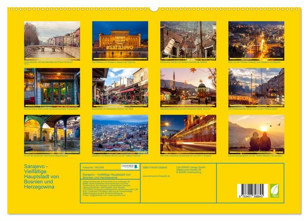 Produktbild: Sarajevo - Vielf&auml;ltige Hauptstadt von Bosnien und Herzegowina (hochwertiger Premium Wandkalender 2026 DIN A2 quer), Kunstdruck in Hochglanz