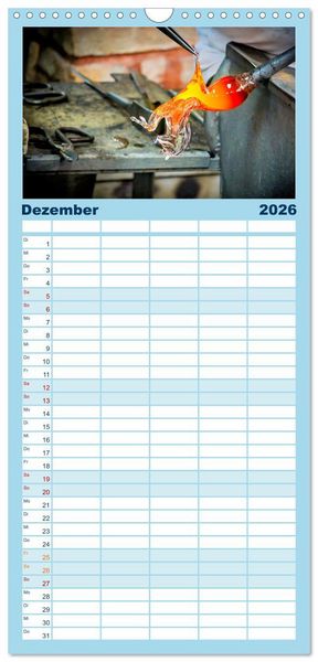 Produktbild: Familienplaner 2026 - Glasblasen filigranes Handwerk mit 5 Spalten (Wandkalender, 21 x 45 cm) CALVENDO