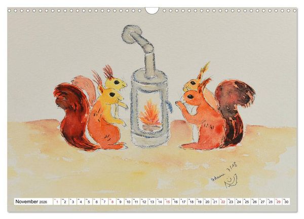 Produktbild: Eichh&ouml;rnchen in Aquarell (Wandkalender 2026 DIN A3 quer), CALVENDO Monatskalender