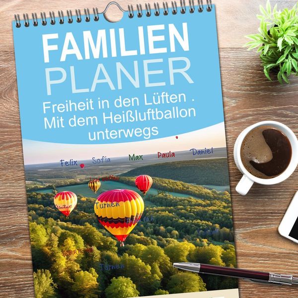 Produktbild: Familienplaner 2026 - Freiheit in den L&uuml;ften . Mit dem Hei&szlig;luftballon unterwegs mit 5 Spalten (Wandkalender, 21 x 45 cm) CALVENDO