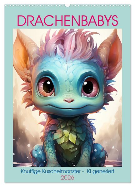 Drachenbabys (Wandkalender 2026 DIN A2 hoch), CALVENDO Monatskalender