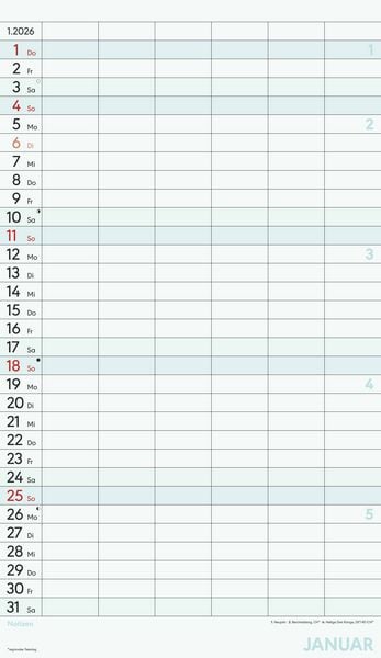 Produktbild: Superplaner XL 2026 6 Spalten - Familien-Timer 26x45 cm - Offset-Papier - mit Ferienterminen - Wand-Planer - Familienkalender - Alpha Edition