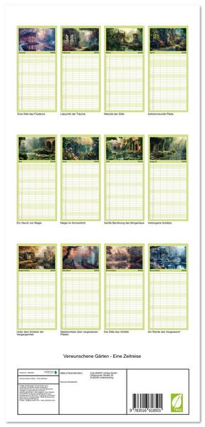 Produktbild: Familienplaner 2026 - Verwunschene G&auml;rten - Eine Zeitreise mit 5 Spalten (Wandkalender, 21 x 45 cm) CALVENDO