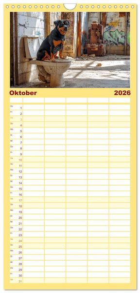 Produktbild: Familienplaner 2026 - Sitz, Platz, Sp&uuml;l - Hunde auf dem Thron mit 5 Spalten (Wandkalender, 21 x 45 cm) CALVENDO