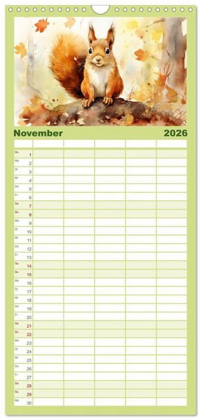 Produktbild: Familienplaner 2026 - Zw&ouml;lf Monate im Wald mit 5 Spalten (Wandkalender, 21 x 45 cm) CALVENDO