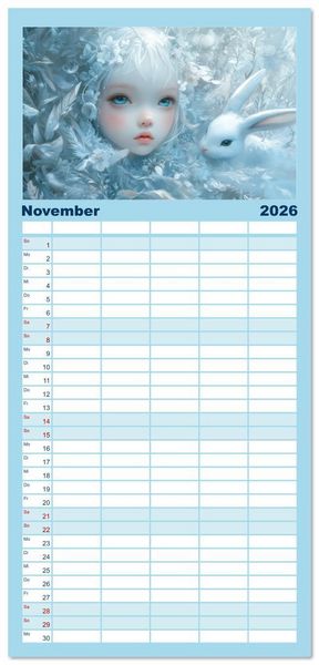 Produktbild: Familienplaner 2026 - Winterliche Fantasie Anim&eacute; mit 5 Spalten (Wandkalender, 21 x 45 cm) CALVENDO