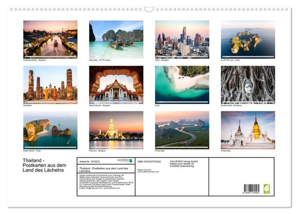 Produktbild: Thailand - Postkarten aus dem Land des L&auml;chelns (Wandkalender 2026 DIN A2 quer), CALVENDO Monatskalender