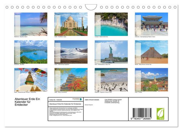 Produktbild: Abenteuer Erde Ein Kalender f&uuml;r Entdecker (Wandkalender 2026 DIN A4 quer), CALVENDO Monatskalender