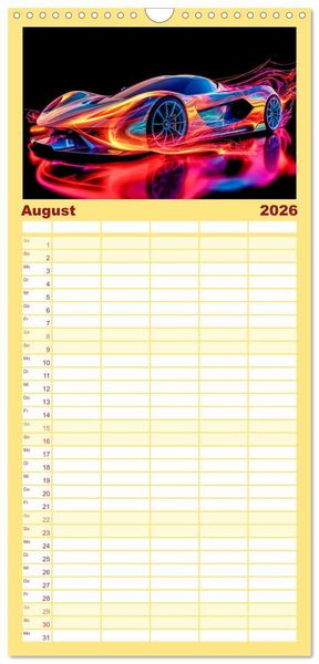 Produktbild: Familienplaner 2026 - Futuristische Neon Cars mit 5 Spalten (Wandkalender, 21 x 45 cm) CALVENDO