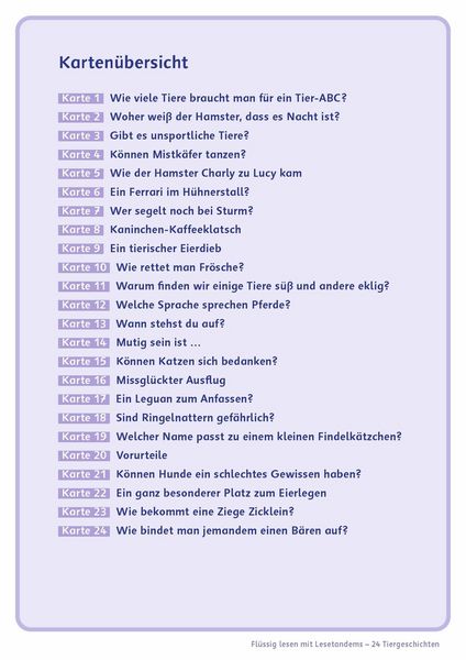 Produktbild: Fl&uuml;ssig lesen mit Lesetandems &ndash; 24 Tiergeschichten, Klasse 3/4
