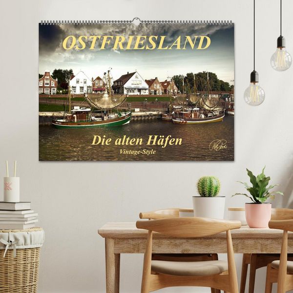 Produktbild: Ostfriesland - die alten H&auml;fen, Vintage-Style (Wandkalender 2026 DIN A2 quer), CALVENDO Monatskalender