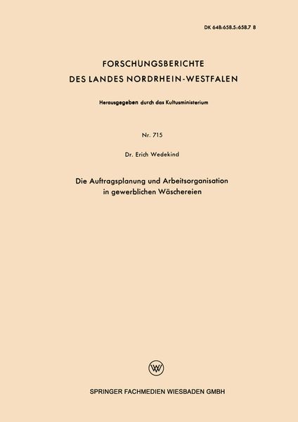 Die Auftragsplanung und Arbeitsorganisation in gewerblichen Wäschereien, Taschenbuch von Erich Wedekind, VS Verlag für Sozialwissenschaften,