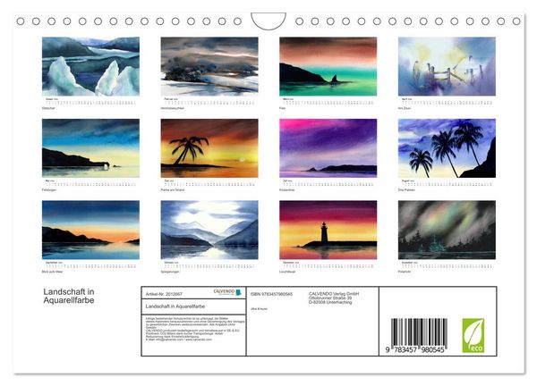 Produktbild: Landschaft in Aquarellfarbe (Wandkalender 2026 DIN A4 quer), CALVENDO Monatskalender