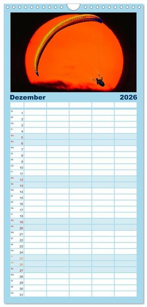 Produktbild: Familienplaner 2026 - Freiheit und Abenteuer - Paragliding mit 5 Spalten (Wandkalender, 21 x 45 cm) CALVENDO