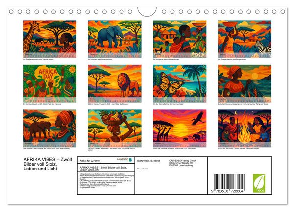 Produktbild: AFRIKA VIBES &ndash; Zw&ouml;lf Bilder voll Stolz, Leben und Licht (Wandkalender 2026 DIN A4 quer), CALVENDO Monatskalender