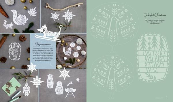 Produktbild: Set: Christmas Papercut &ndash; Die Vorlagenmappe mit Anleitung und 20 weihnachtlichen Papierschnitt-Motiven zum Sofort-Loslegen