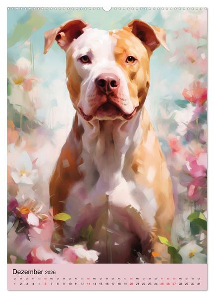 Produktbild: Pit Bull Aquarelle. Illustrationen von tollen Hunden (Wandkalender 2026 DIN A2 hoch), CALVENDO Monatskalender