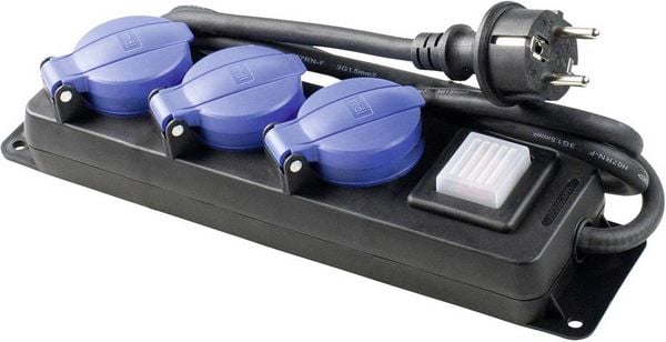 Produktbild: AS Schwabe 38603 Steckdosenleiste mit Schalter 3fach Schwarz, Blau Schutzkontakt 1St.