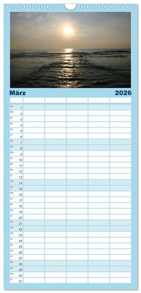 Produktbild: Familienplaner 2026 - Nordsee - Lichtstimmungen an der K&uuml;ste mit 5 Spalten (Wandkalender, 21 x 45 cm) CALVENDO
