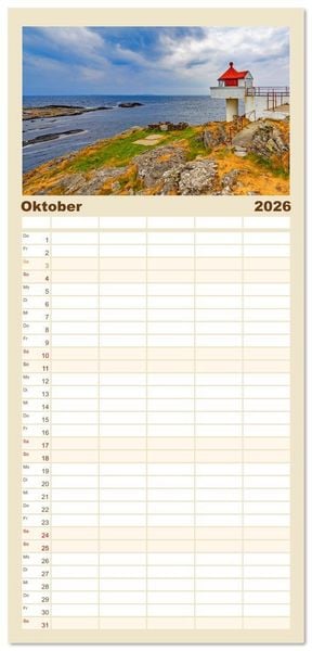 Produktbild: Familienplaner 2026 - Vom Nordkap zum S&uuml;dkap mit 5 Spalten (Wandkalender, 21 x 45 cm) CALVENDO