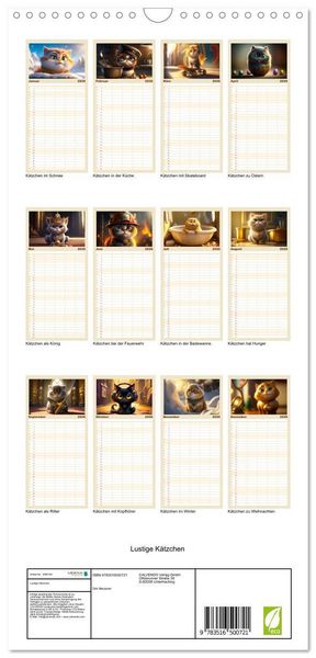 Produktbild: Familienplaner 2026 - Lustige K&auml;tzchen mit 5 Spalten (Wandkalender, 21 x 45 cm) CALVENDO