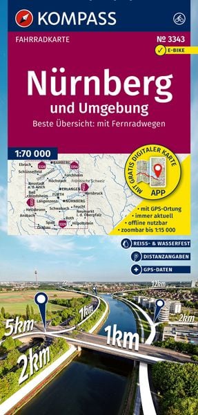 KOMPASS Fahrradkarte 3343 Nürnberg und Umgebung 1:70.000, Sonstige von , Kompass-Karten, 978-3-99154-345-9