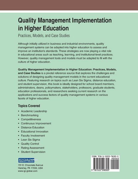 Produktbild: Quality Management Implementation in Higher Education