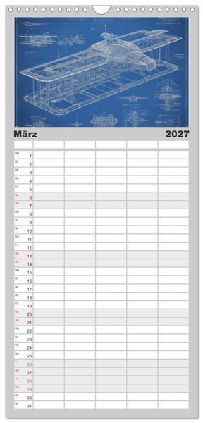 Produktbild: Familienplaner 2027 - Steampunk - Blaupausen mit 5 Spalten (Wandkalender, 21 x 45 cm) CALVENDO