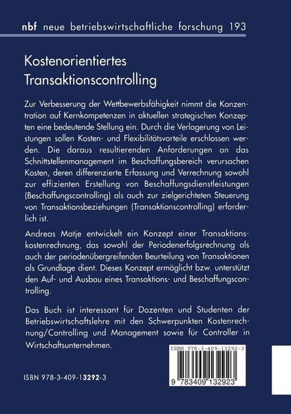 Produktbild: Kostenorientiertes Transaktionscontrolling