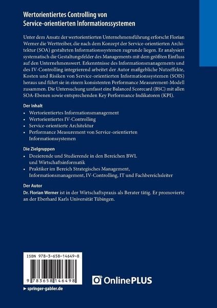 Produktbild: Wertorientiertes Controlling von Service-orientierten Informationssystemen