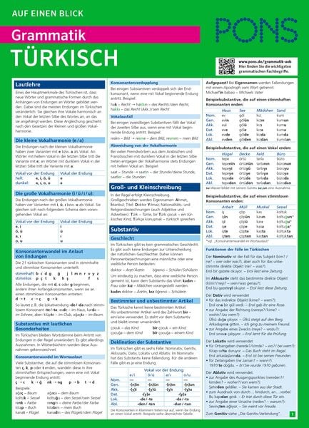 PONS Grammatik auf einen Blick Türkisch, Taschenbuch von Gregor Vetter, PONS Langenscheidt GmbH, 978-3-12-562799-4