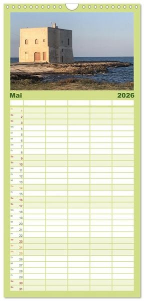 Produktbild: Familienplaner 2026 - Apuliens Kulturlandschaft mit 5 Spalten (Wandkalender, 21 x 45 cm) CALVENDO