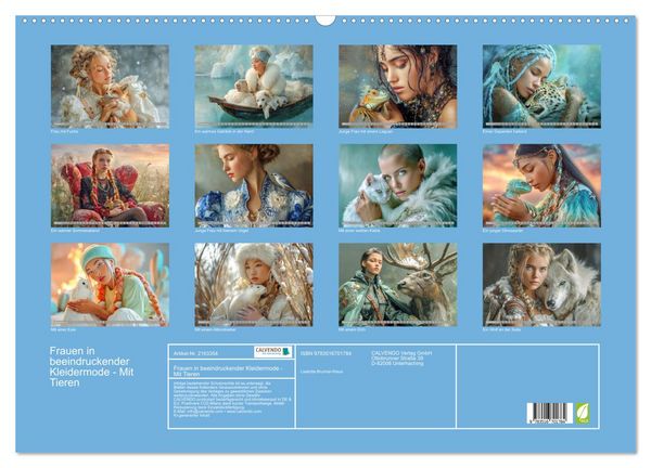 Produktbild: Frauen in beeindruckender Kleidermode - Mit Tieren (Wandkalender 2026 DIN A2 quer), CALVENDO Monatskalender