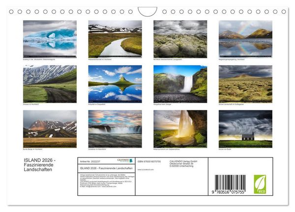 Produktbild: ISLAND 2026 - Faszinierende Landschaften (Wandkalender 2026 DIN A4 quer), CALVENDO Monatskalender
