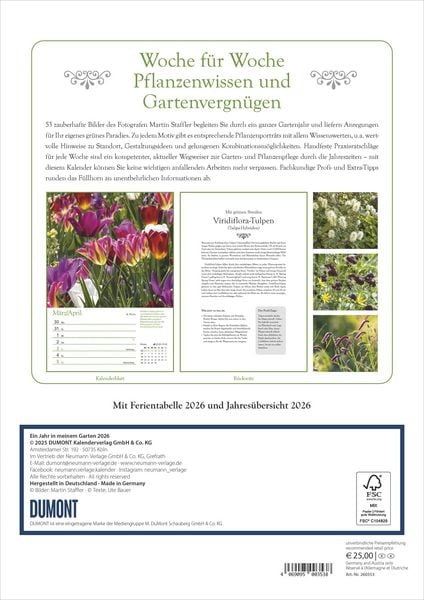 Produktbild: Ein Jahr in meinem Garten – Wochenkalender 2026 – Garten-Kalender mit 53 Blatt – Format 21,0 x 29,7 cm – Spiralbindung